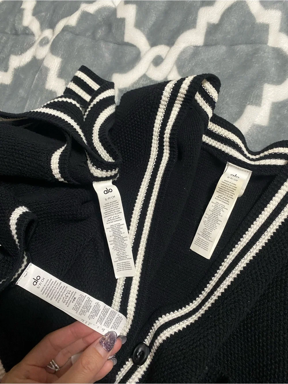 alo tennis club sweater set dress cardigan jacket crop bra top black SZ S